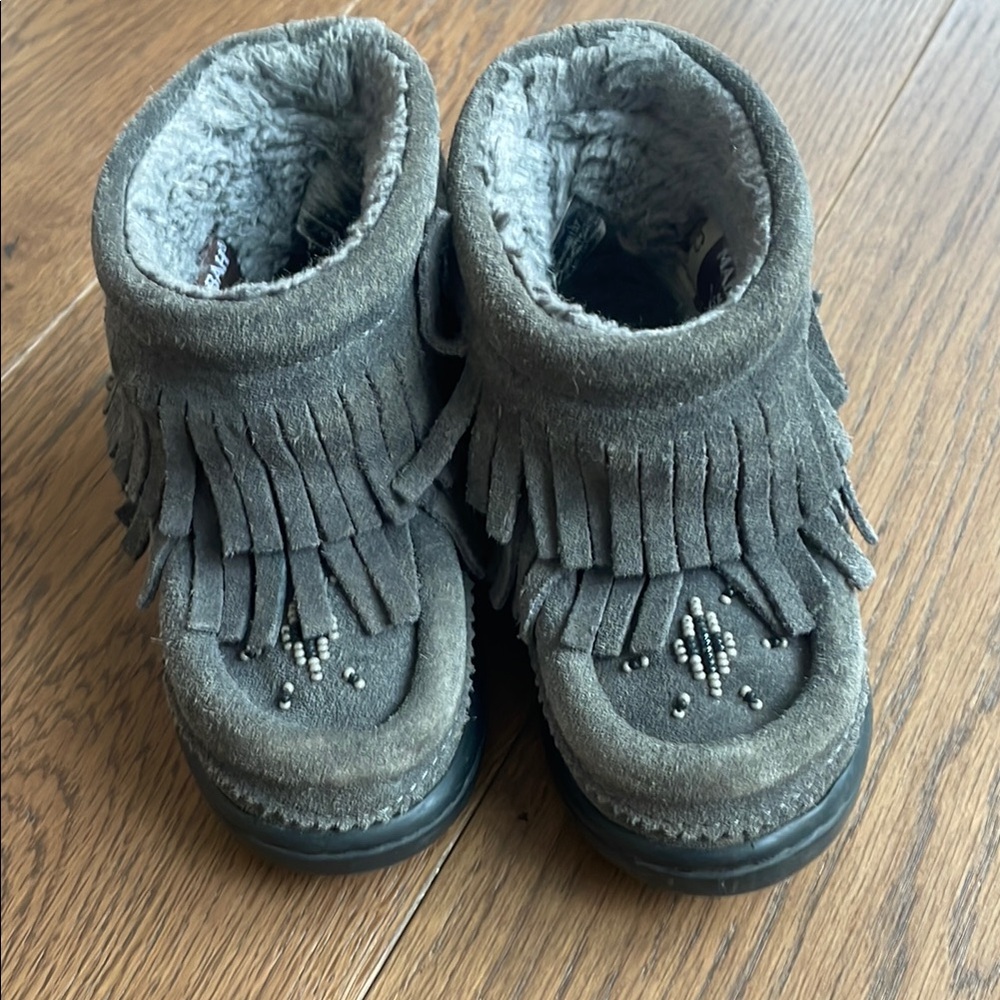 Fringe Gray Suede Ankle Boots